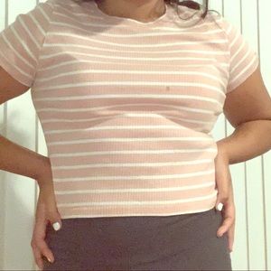 Cute and trendy white striped pink t-shirt